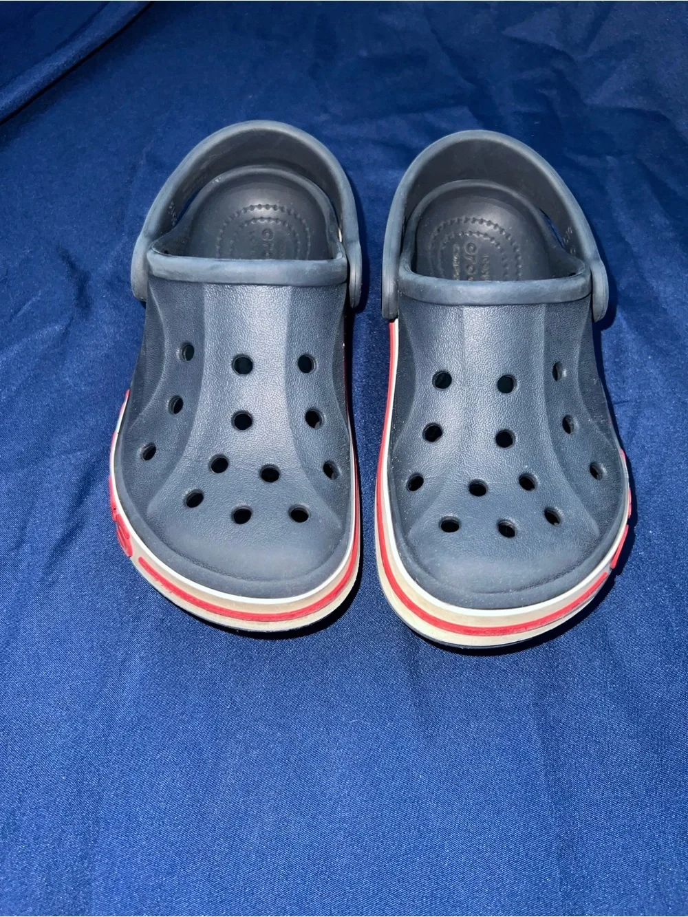 CROCS Kids Navy Clogs with Red and White Stripe